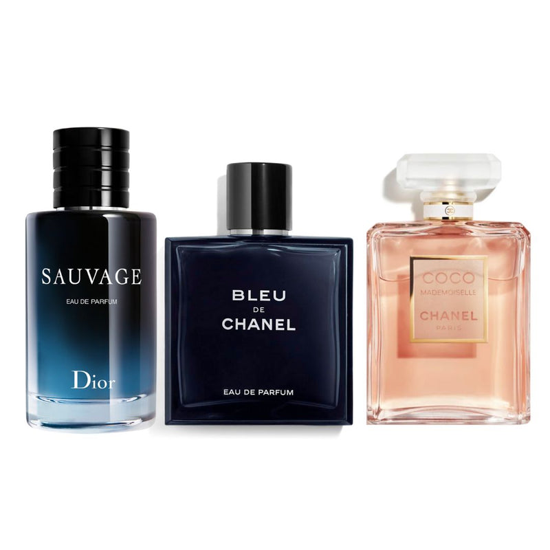 PERFUMES SAUVAGE + BLEU + COCOCHANEL